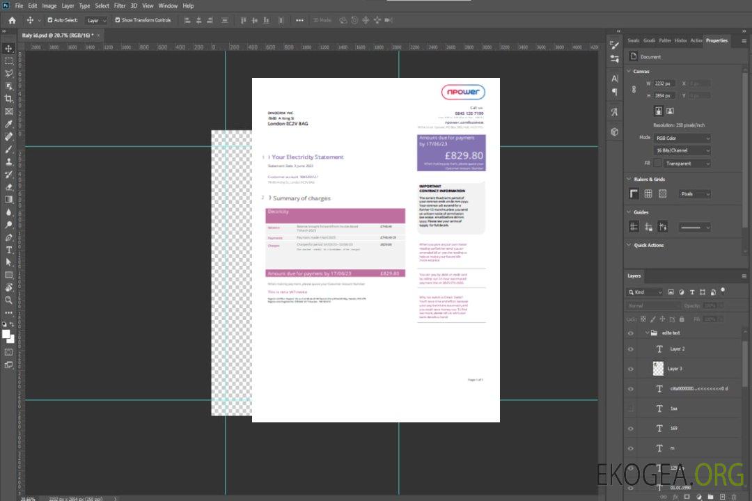 Facture commerciale du service public Npower, version 2, SCR template Facture commerciale du service public Npower, version 2, SCR template
